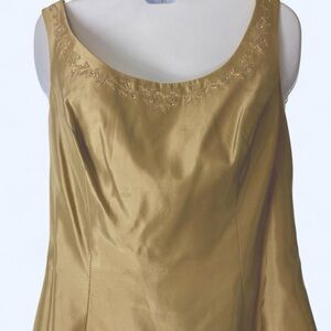 Michaelangelo Gold Satin beaded detail floral appliqué sleeveless top 10